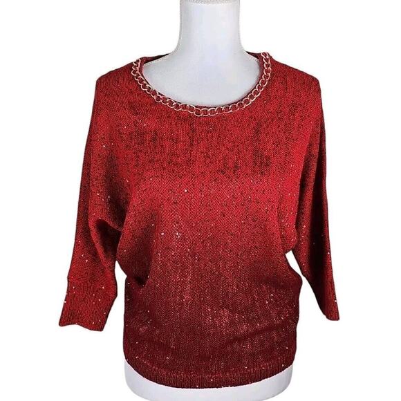 XOXO ~Woman Size S~ Red Chain-Detail Sequin Pullover Sweater NWT. - Picture 1 of 10
